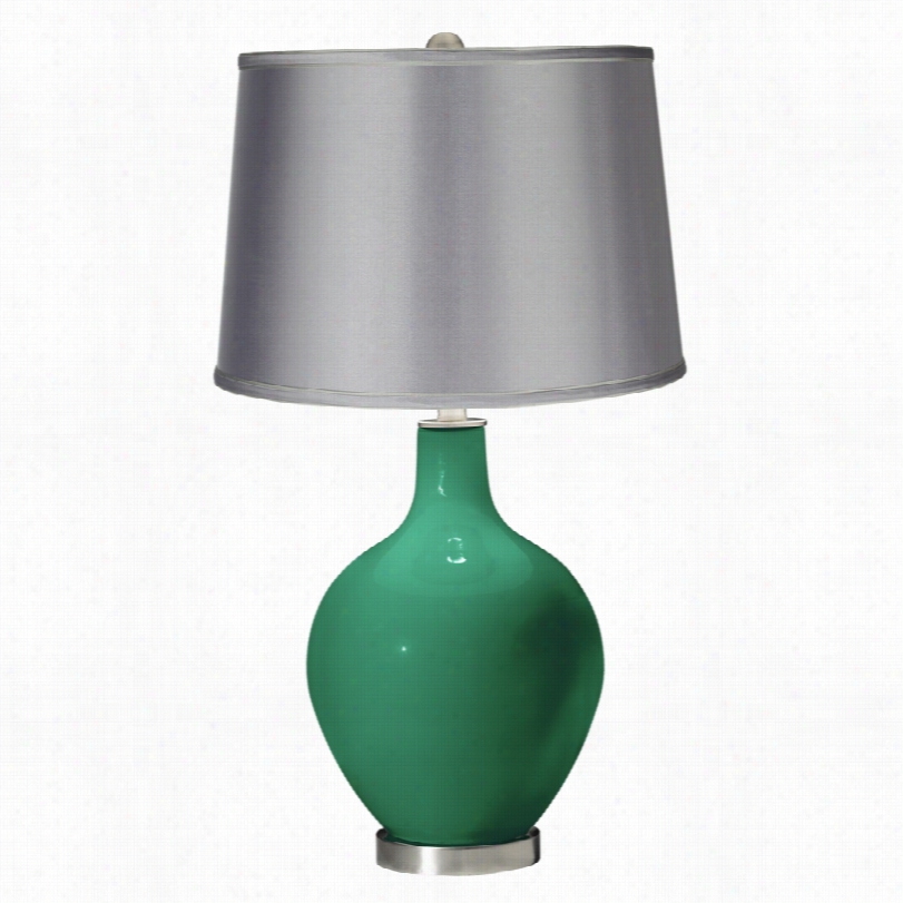 Contemporary Color Plus Ovo Emerald Satin Light Gray Sha De Table Lamp