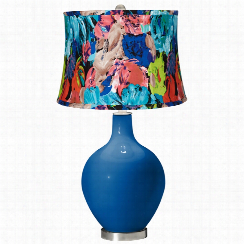 Contemporary Cikor Plus Technicolor Flroal Hyper Blue Ovo Tabl E Lamp