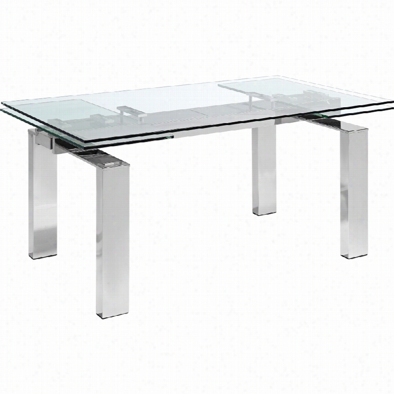 Contemporary Cuatro Stainless Steel And Glass Extendable Dining Table