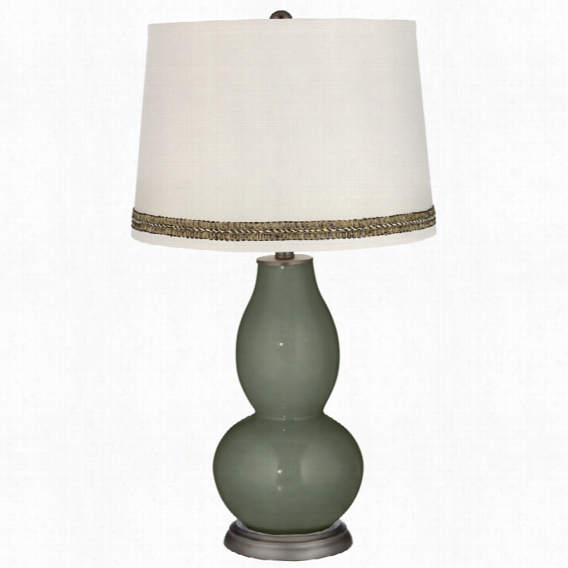 Contemporary Deep Lichen Green Double  Gourd Table Lamp With Wave Raid Trim