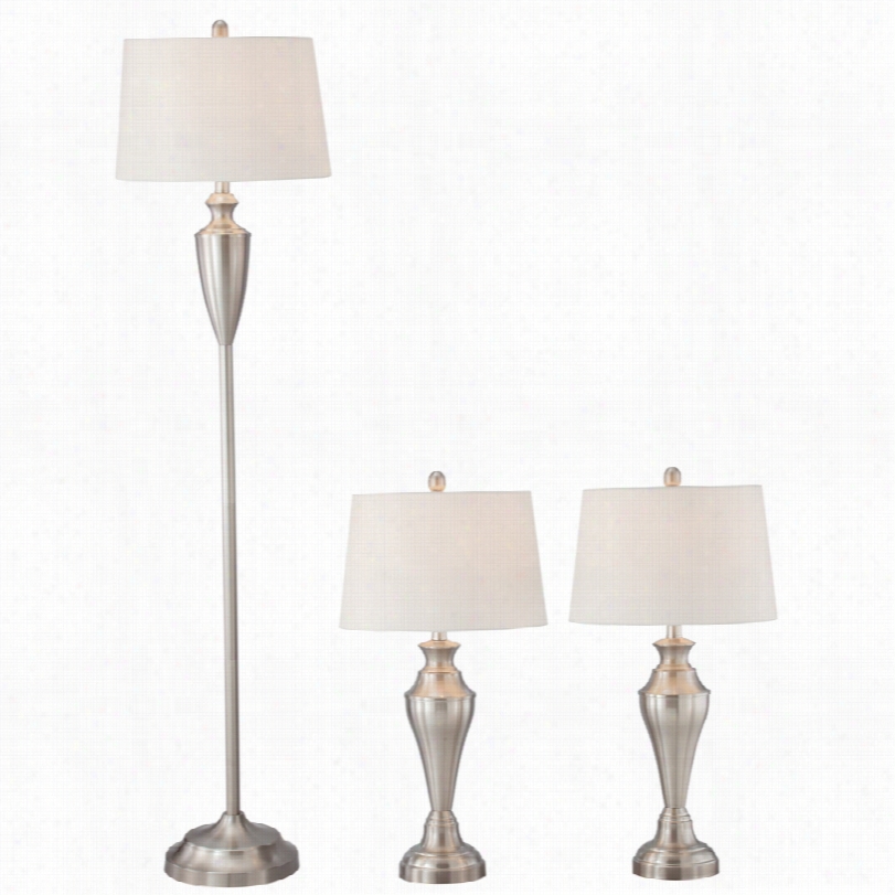 Contemporary Denny Brushed Steel 3-piexe Floor And Table Lamp