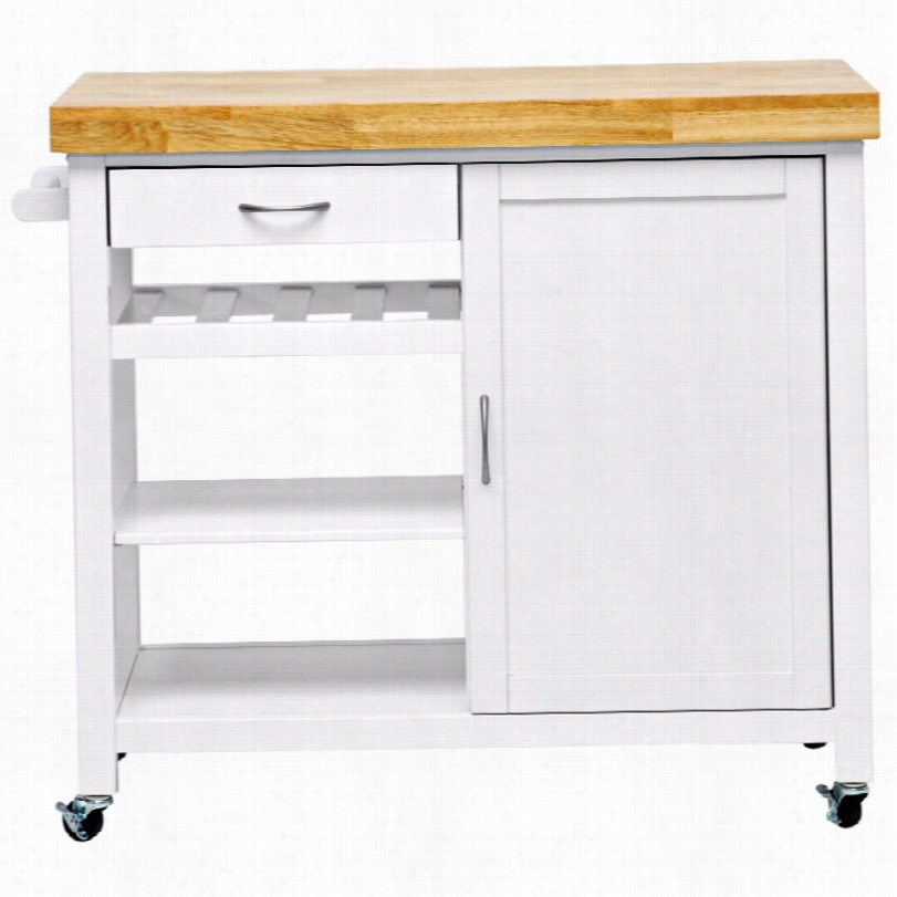 Contemporary Denver White Modren Butcher Block Kitchen Cart