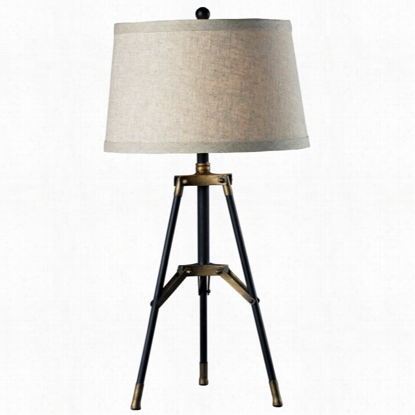 Contemporary Dimond Black And Aged Gold Functional Tripod Table Lamp