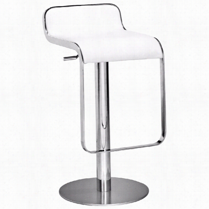 Contemporary Equino Chrome With White Adjustable Height Zuo Barstool