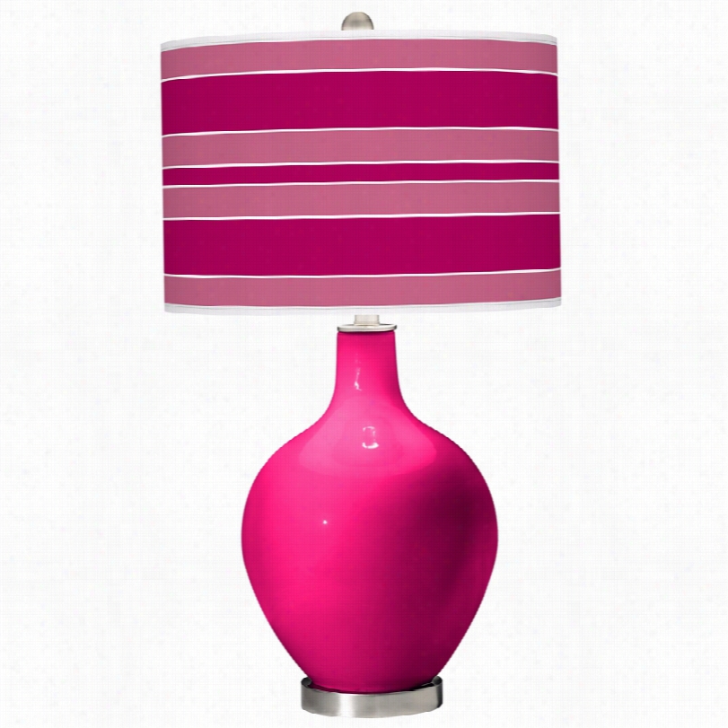 Contemporary French Burgundy Modern B0l Dstripe Art Shade Ovo Table Lamp