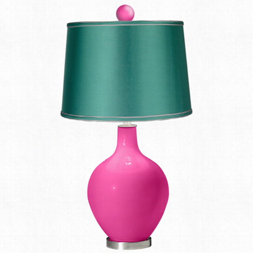 Contemporary Fuchsia Glass With Satin Sez Green Color Plus Ovo Table Lam P