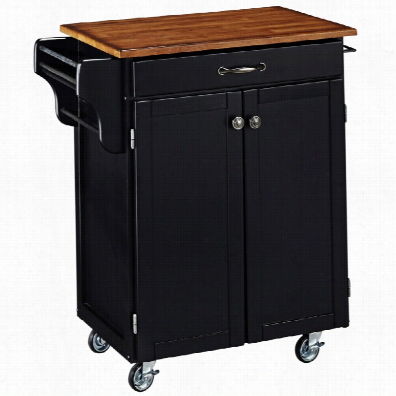 Contemporary Hampton Oak Top Black Wood 35 1/2-inch-h Cuisine Cart