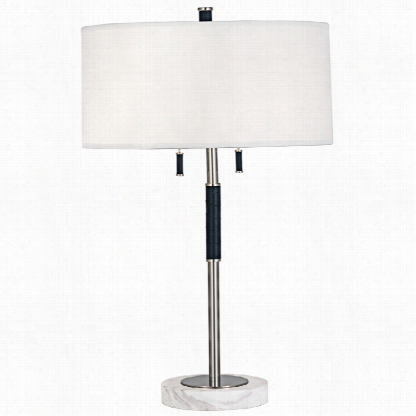 Contemporary Jonahtan Adler Geneeav Navy Lsather  Nickel Table Lammp