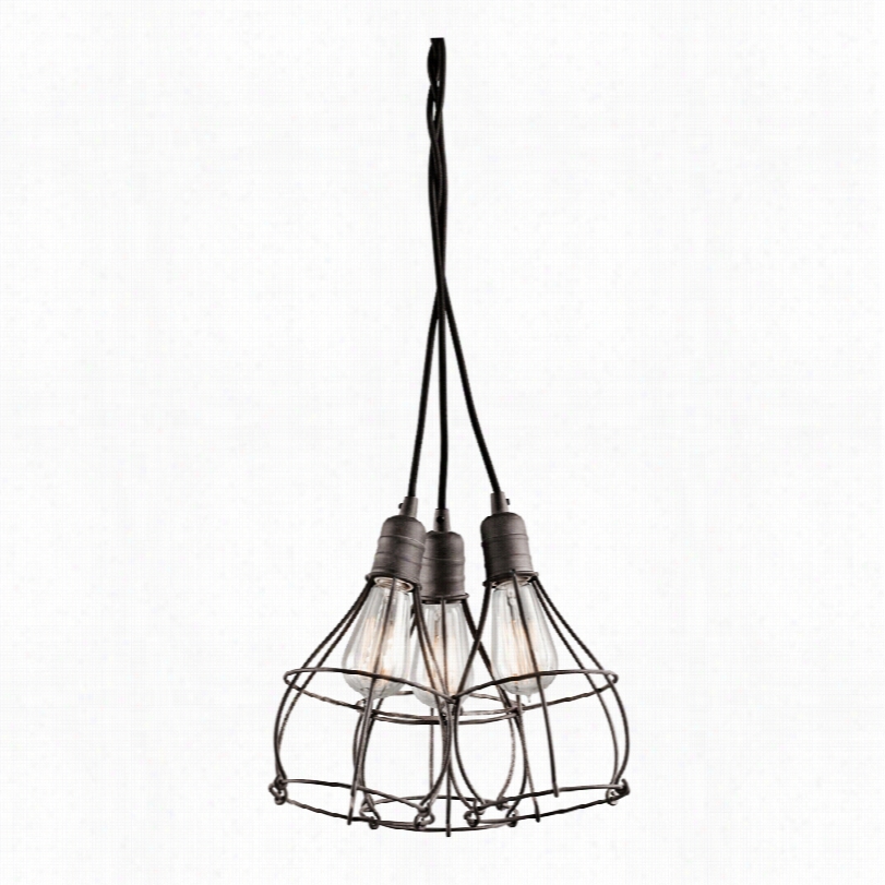 Contemporary Kichler Industrial Cage Zinc 15 1/4-inch-w  Pendant Light