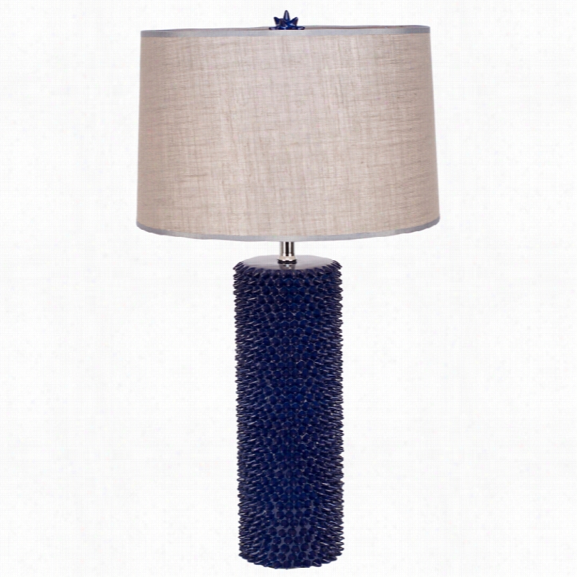 Contemporary Lapis Lazuli Spiky Table Lamp With Dove Spanish Linen Shade