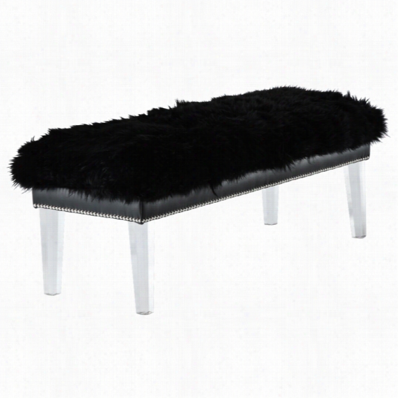 Contemporary Luxe Black Sheepskin Lucite 49-inch-w Bench