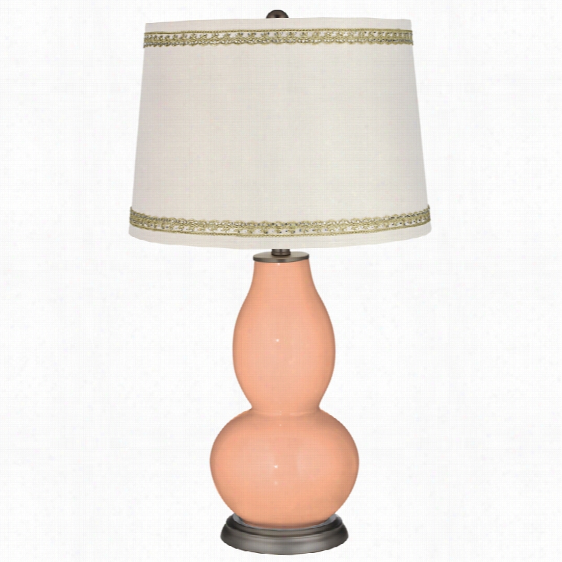 Contemporary Mellow Coral Double Gourd Table Lamp With Rhinestone Lace Tim
