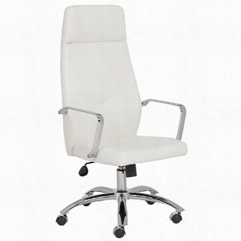 Contemporary Milton White Leatherette Adju Stable High Back Office  Chair