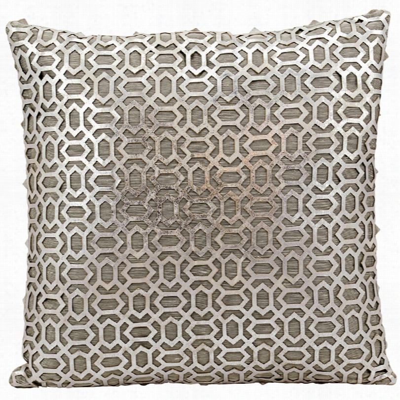 Contemporary Mina Victory Laser-cut Silver Square Modern Leather Pillow