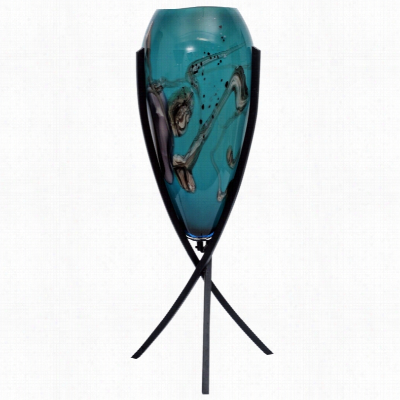 Contemporary Modern Triumph Teal Glass With Matet Black Accent Lamp