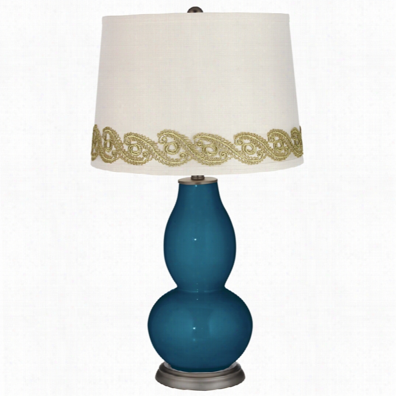 Contemporary Oceansid E Double  Go Urd Table Lamp Wth Vine Lace Trim