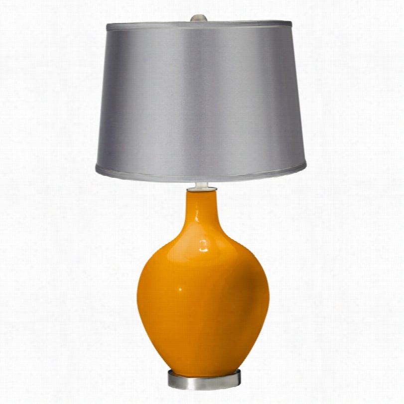 Contemporary Ovo Mango Satin Light Gray Shade Color Plus Table Lamp