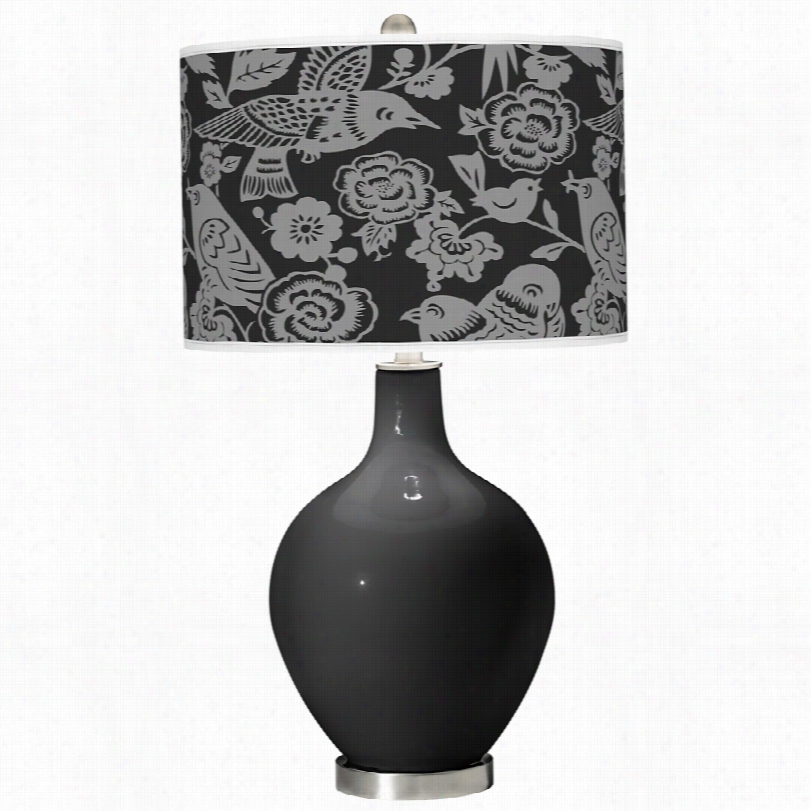Contemporary Ovo Tricorn Black Aviary Pattern 28 1/22-inch-h Table Lamp
