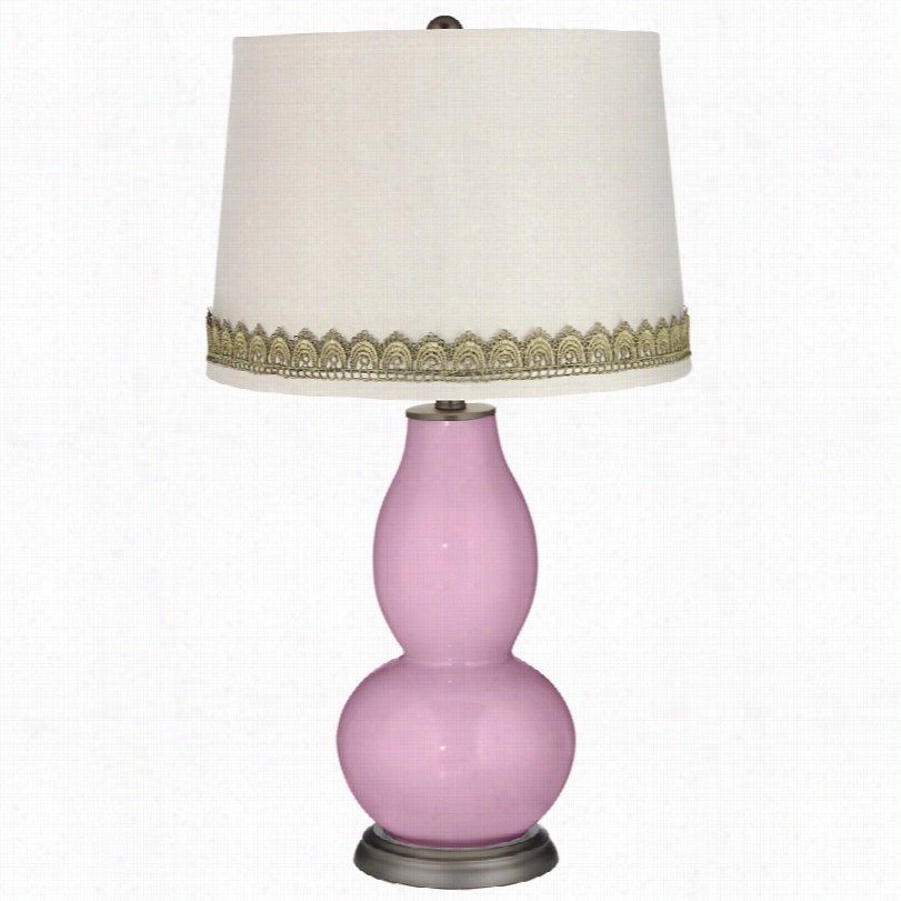 Contrmporary Pink Pansy Double Gourd Table Lamp With Scallop Lace Trim