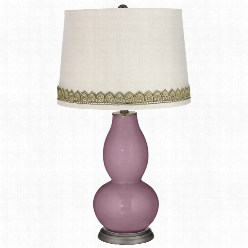 Contemporary Plum Dandy Double Gourd Table Lamp With Scalloo Lace Trim