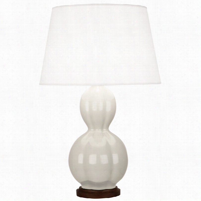 Contemporary Randolph White Ceramic Table Lamp With Walnut Wood