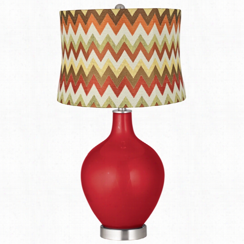 Contemporary Red And Brown Chevron Shade Sangria Meatllic Ovo Table Lamp