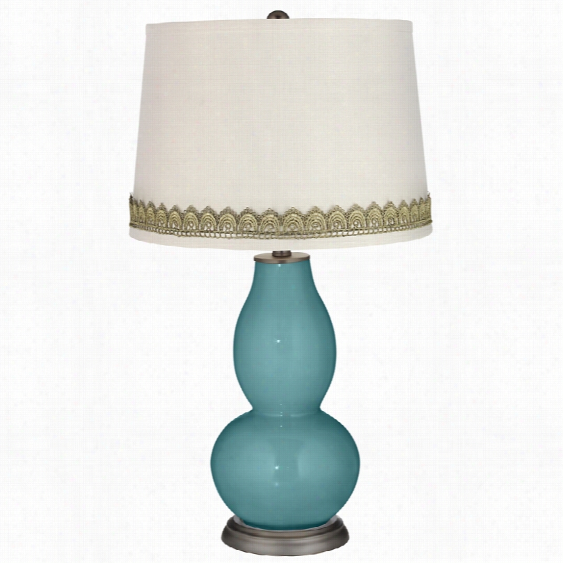 Contemporrary Reflecting Pool Double Gourd Table Lamp With Scallop Lace Trim