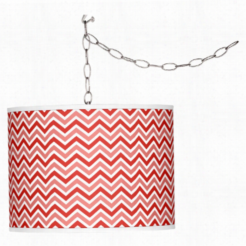 Contejporary Ribbon Red Narrow Zigg Zag Art Shade Plug-in Swag Pendant