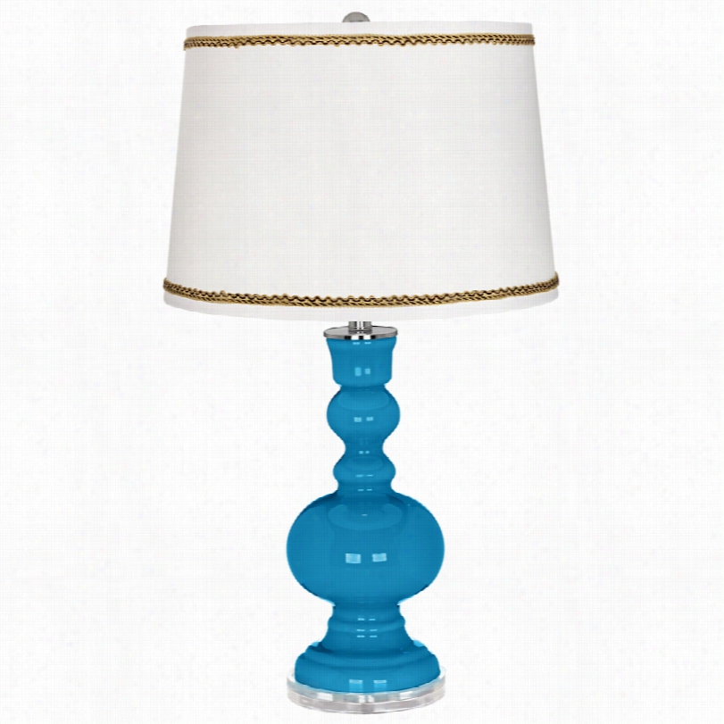 Contemporary River Blue Apothecary Table Lamp With Twist Scrooll Trim