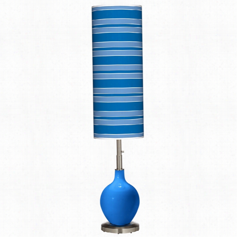 Contemporary Royal Blue With Bold Stripe Art Shade Ovo Floor Lamp