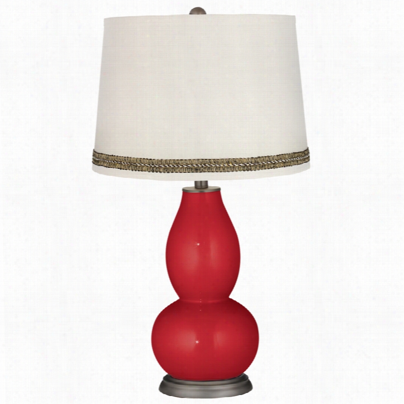 Contemporary Sangria Metallic Duoble Gourd Atble Lamp With Wave Braid Trim