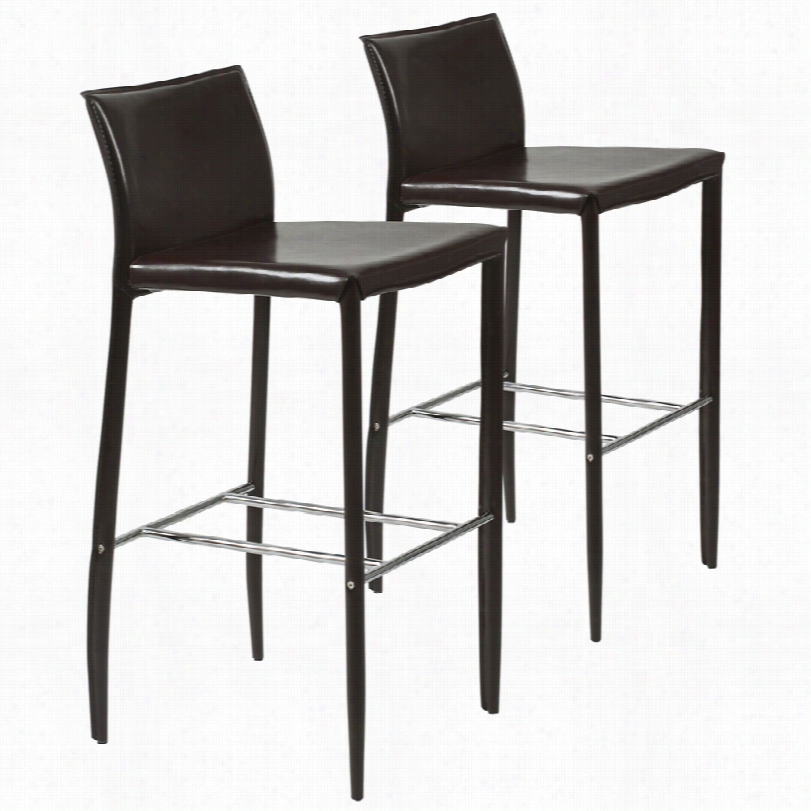 Contemmporary Shen-b Brown Faux Leather 3 8-inch-h Set Of 2 Bar Chaird