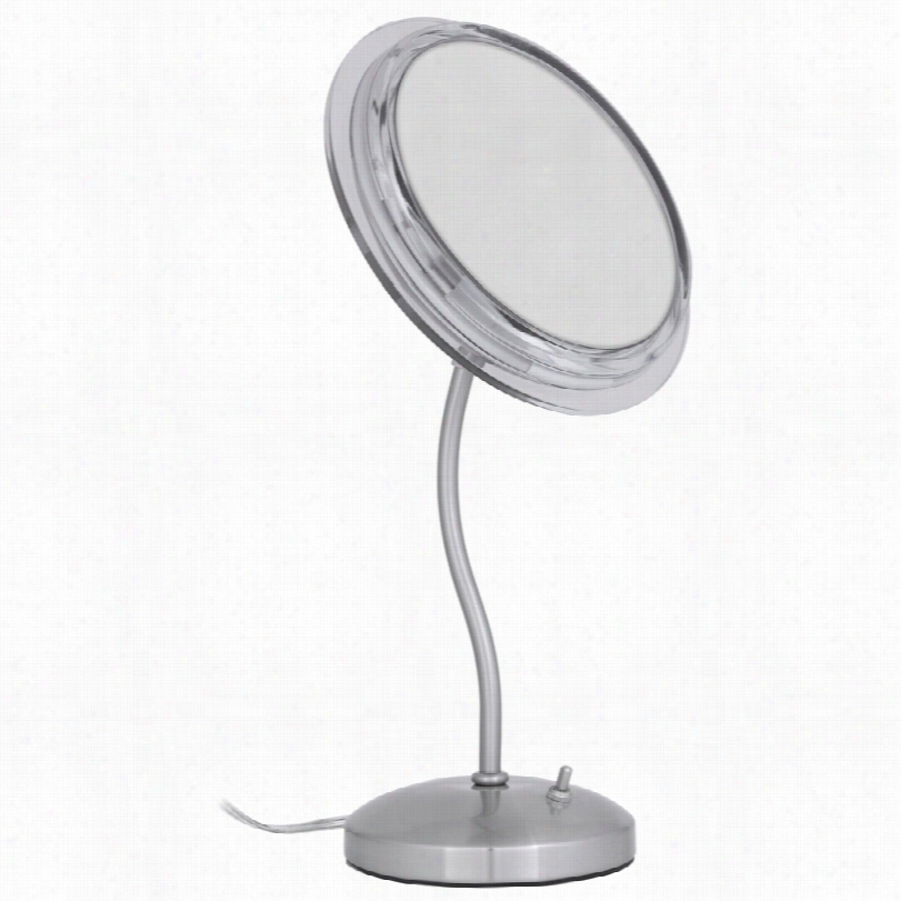 Contemporary Surround Light Nickel 5x S-neck Stand Mirror-9 1/2x17 1/2