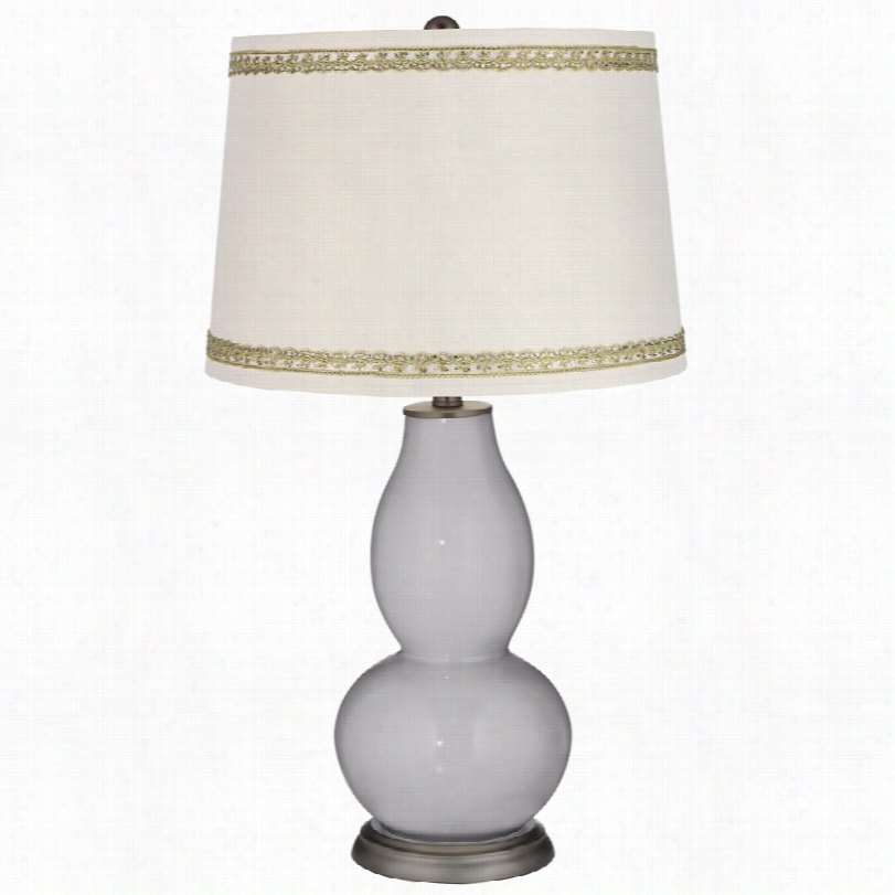 Contemporary Swankyy Gray Double Gourd Tsble Lamp With Rhinestone Lace Trim