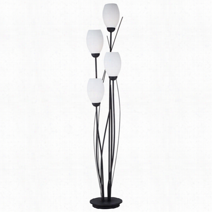 Contmporary Tulip White Glass Black Metal 72-inch-h Floor Lamp