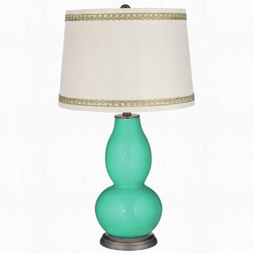 Contemporary Turquoise Double Gourd Table Lamp With Rhniestone Lace Trim