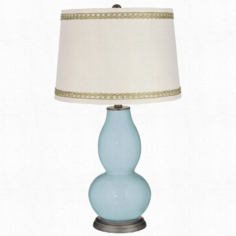 Contempporaary Vast Sky Double Gourd Tab Le Lamp With Rhinestnoe Lace Trim