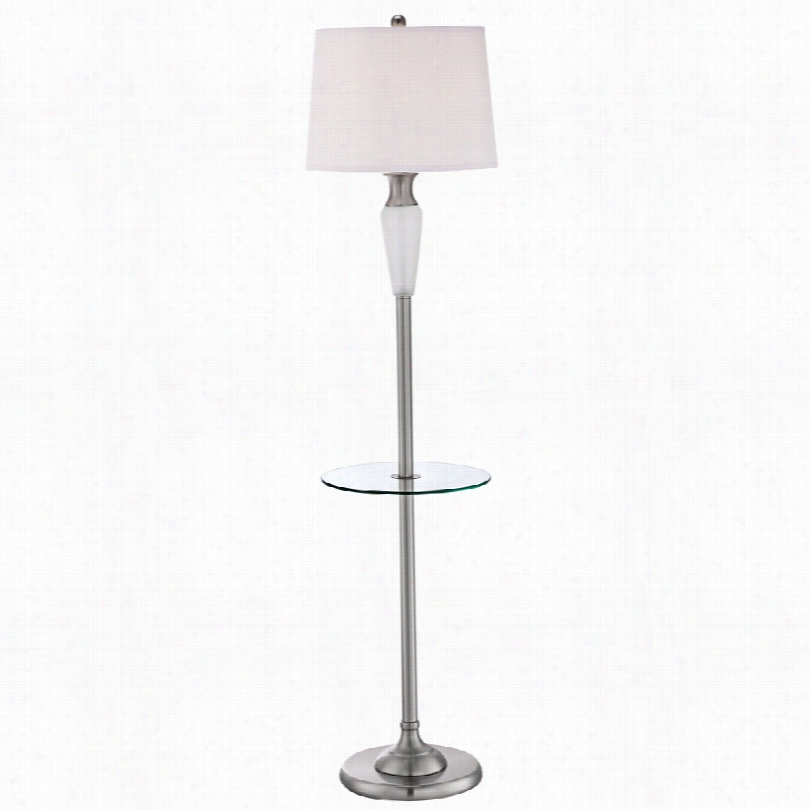 Contemporary Visalia Brushed Steel Contemporary Tray Table Floor Lamp