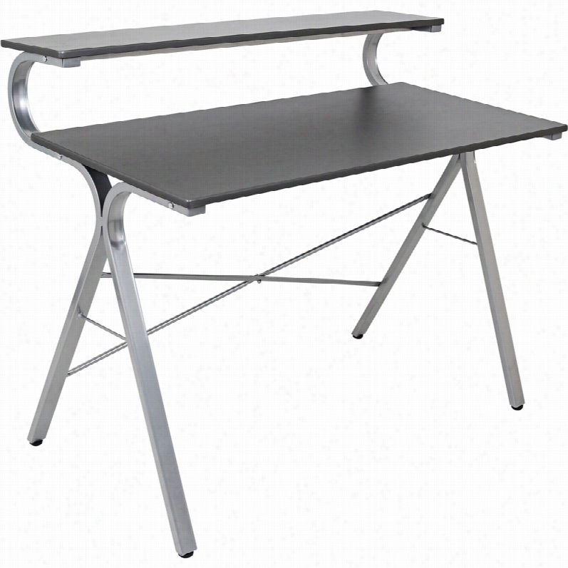 Contemporary Wave Modern Brushed Silver And Gray Desk