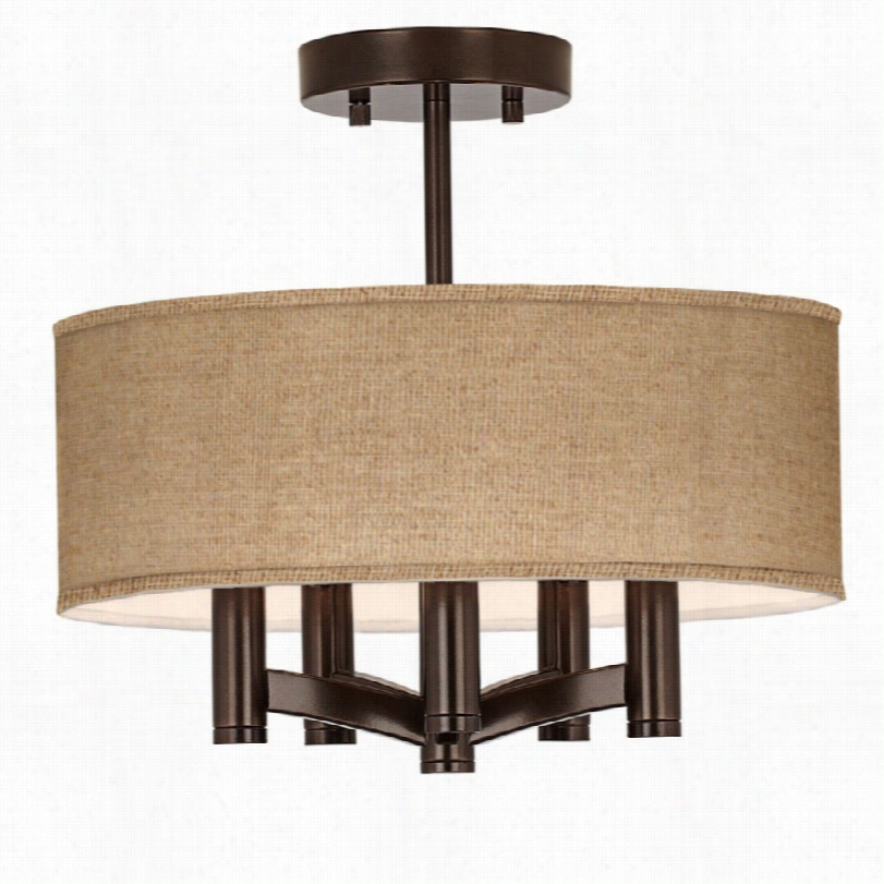 Contemporary Woven Burlapp Ava Bronze 14-inch-w Five-light Ceiling Light