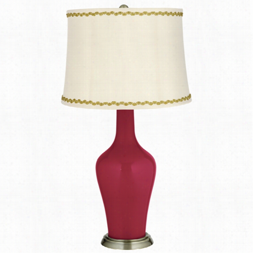 Transitional Ntique Red Brass Anya Table Lamp With Relaxed Wave Trim
