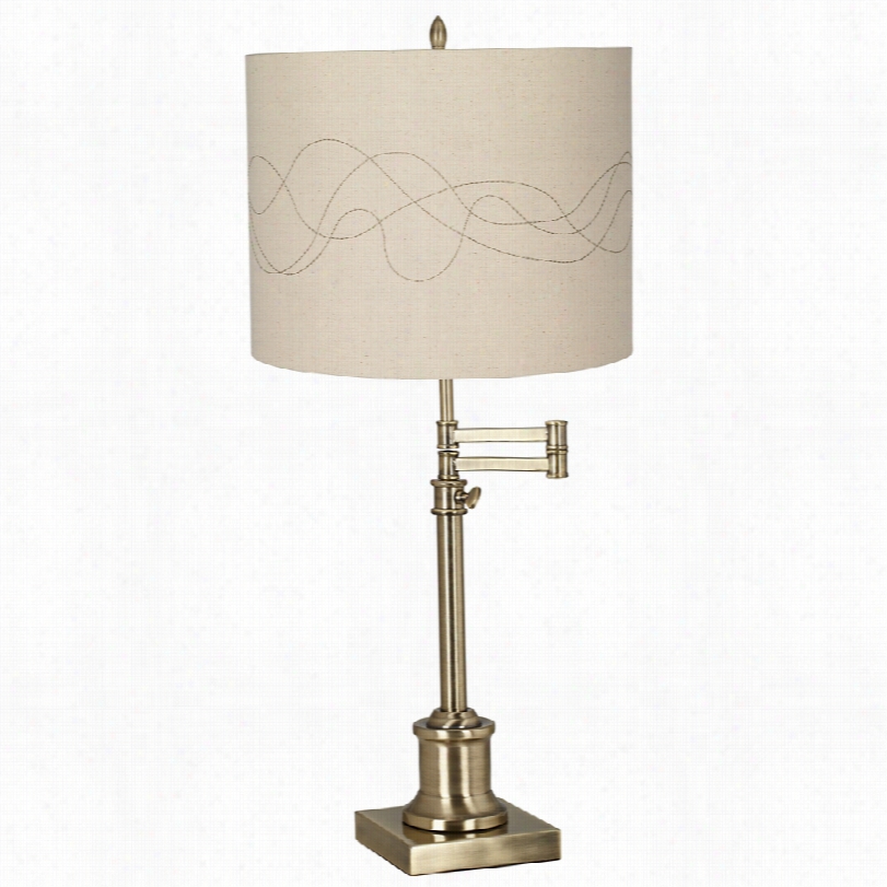 Transitional Brass With Abstract Stit Ched Shade Swing Arm Desk Lamp