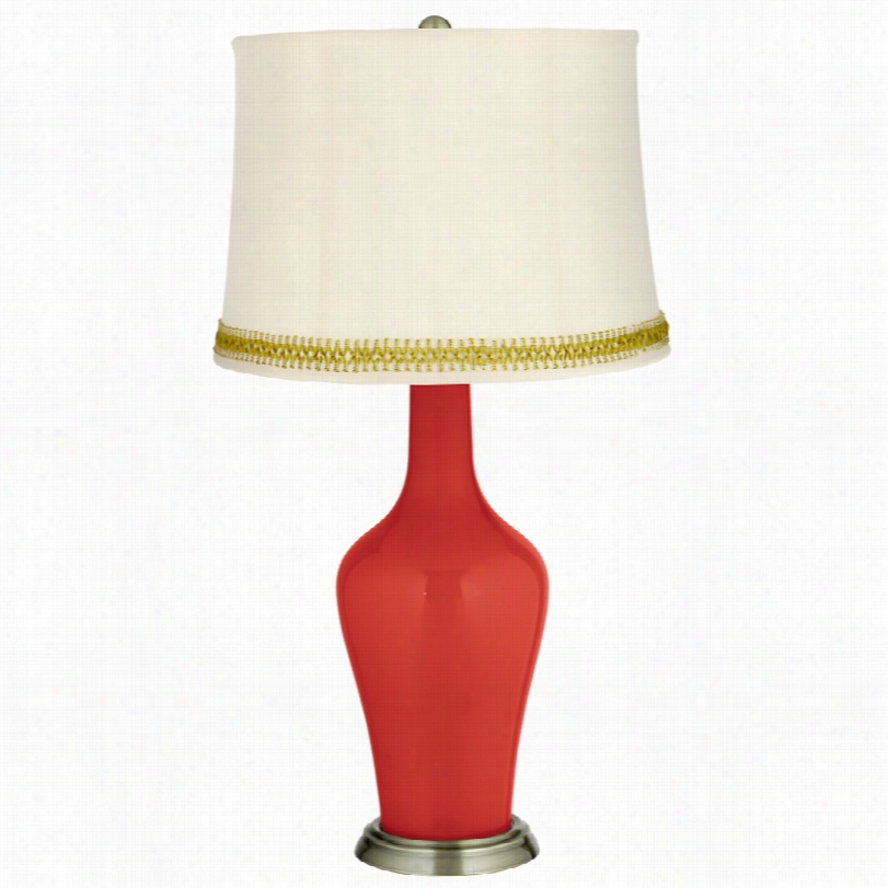 Transtiional Cherry Tomato Anya With Open Eave Trim Table Lamp