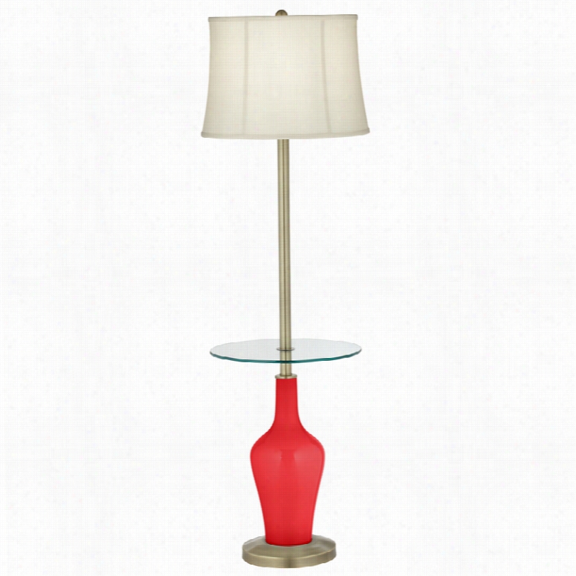 Tranitional Color More␞ Glass P Oppy Red With   Drum Shade Floor Lamp
