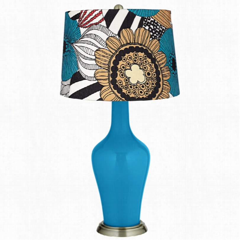 Transitional Color Plus Pop Artf Loral Shade River Blue Anya Table Lamp