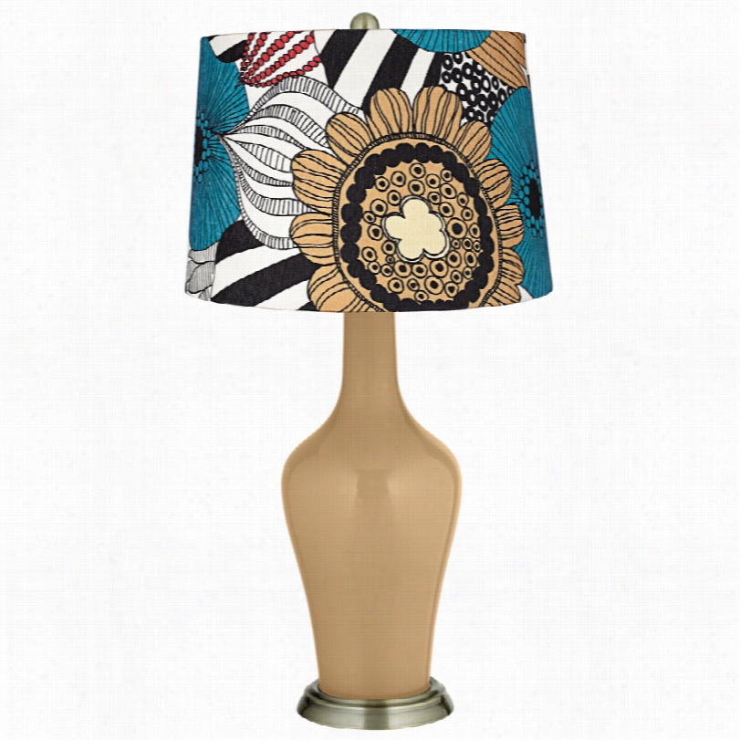 Transitio Nal Color Plus Pop Art Floral Shade Sand Anya Table Lamp