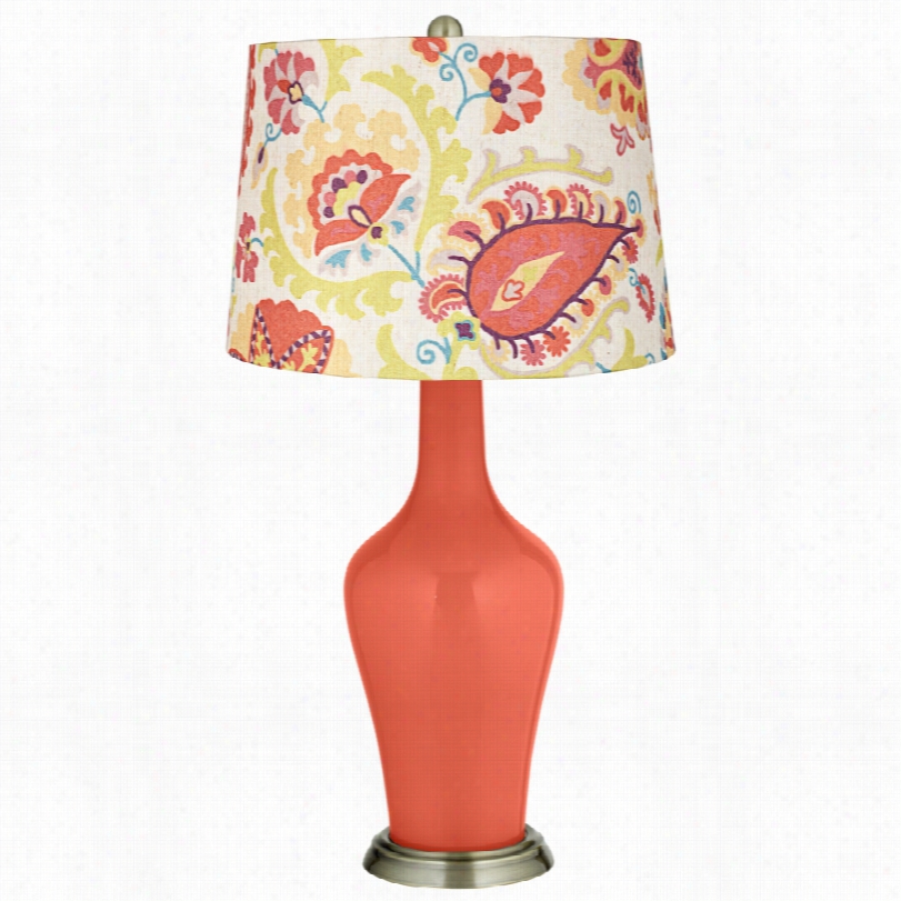 Transitional Color Pluus Red Suzzani Shade Koi Orange Anya Table Lamp