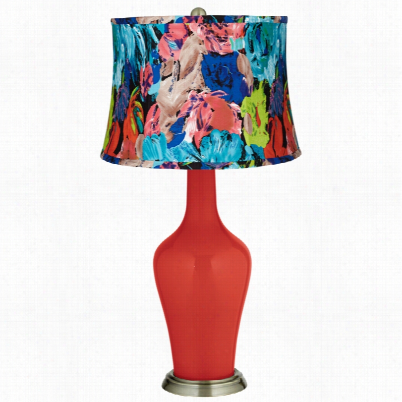 Transitional Color Plus Technicolor Floral Cherry Tomato Anya Table Lamp