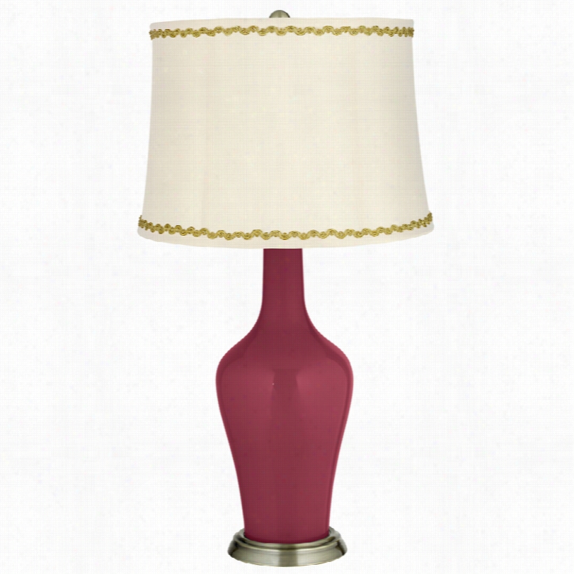 Transitional Dark Plum Brass Anya Taable Lamp With Relaxed Put Off Trim