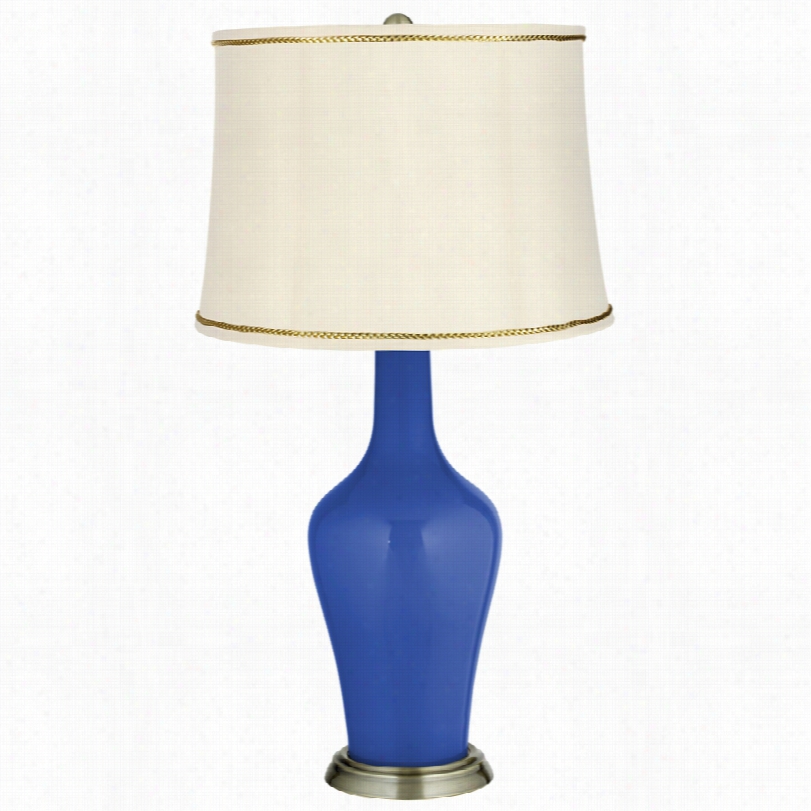 Transitional Dazzling Blue And Presidebt's Braid Trim Anya Ttable Lamp